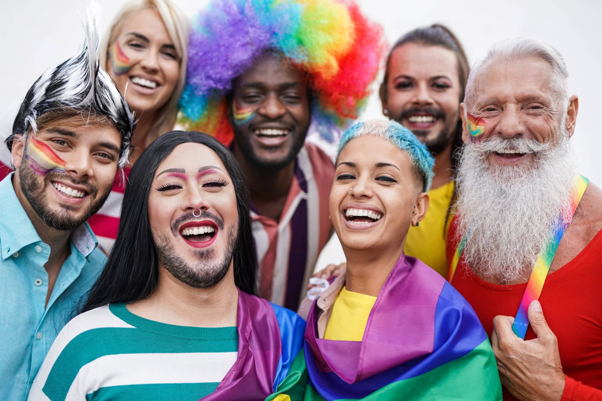 Multiracial Gay People Having Fun At Pride Parade