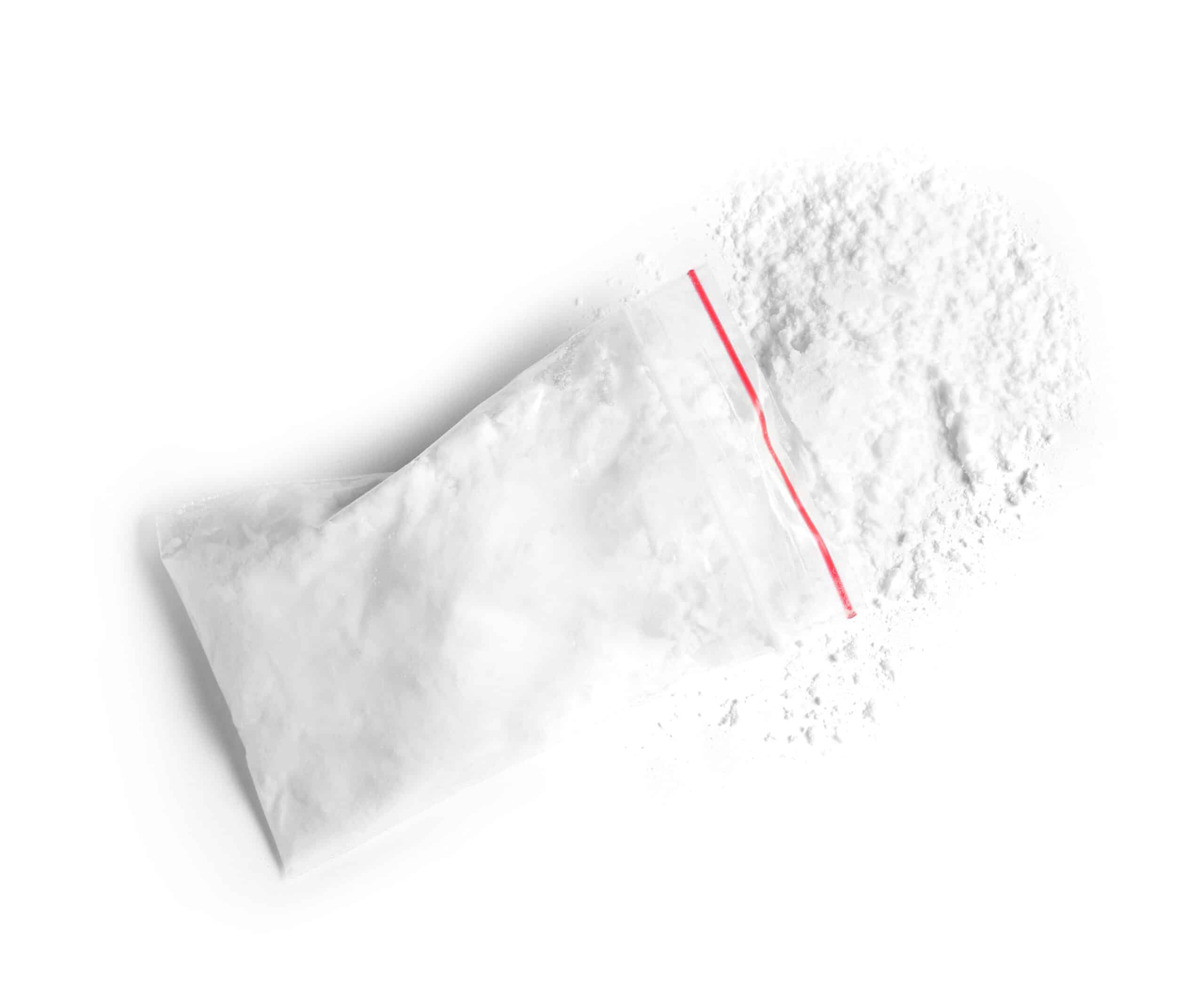 Cocaine In Plastic Bag On White Background Top View