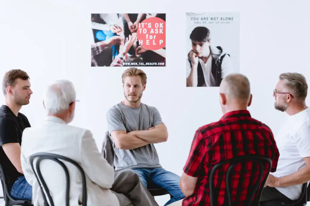 Group,Of,Men,Talking,About,Emotions,On,A,Session,Of