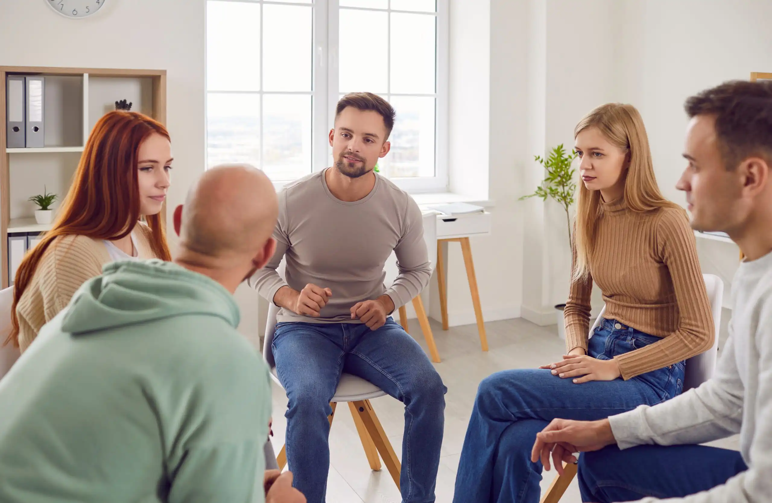 People,Communicating,In,Group,Therapy.,Adult,Men,And,Women,Having